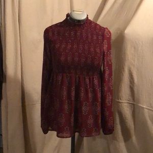 Red Flowing Shirt w/ Boho Pattern
